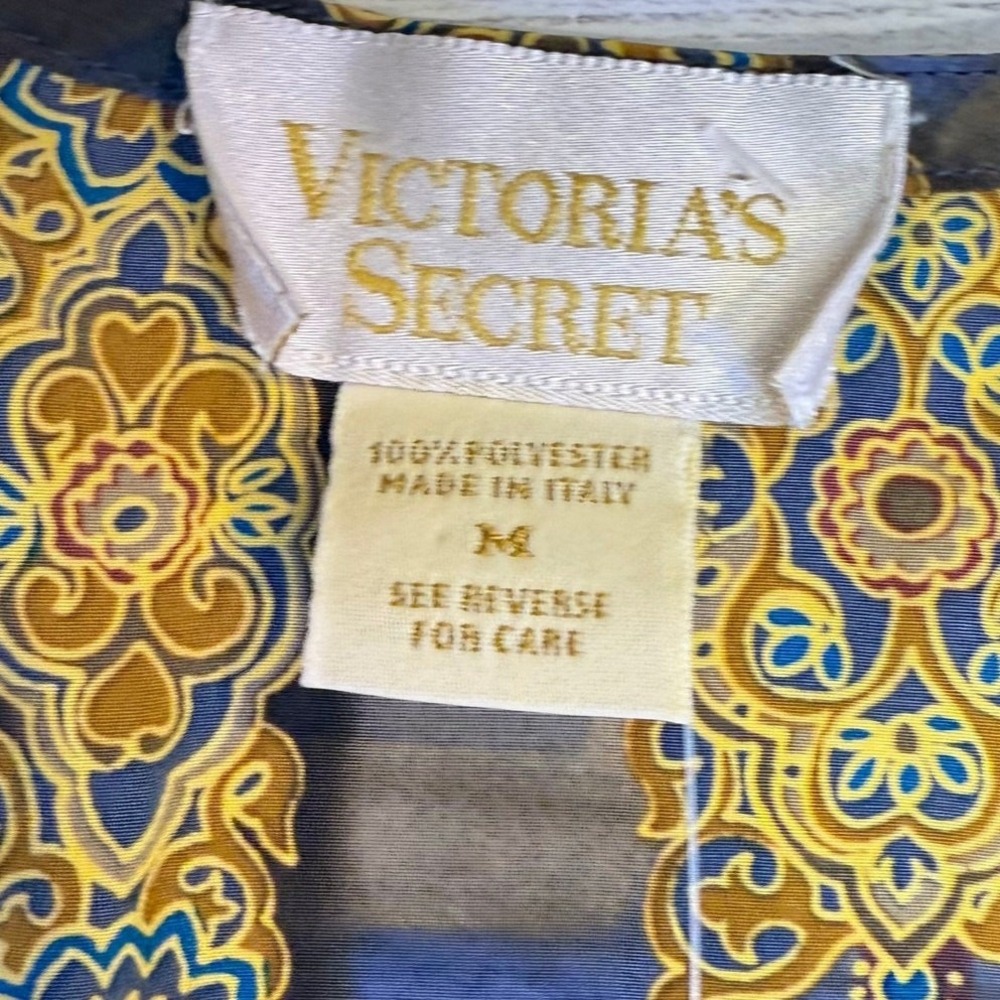 VTG Victoria's Secret 90s‎ Gold Label button gown medium blue luxury Italy plaid - Picture 7 of 8